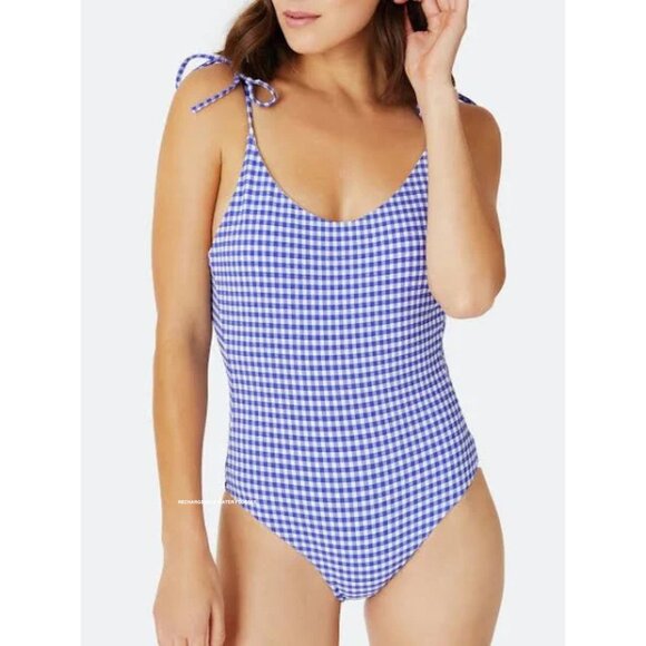 ONIA Ginny Gingham One-Piece Swimsuit – Royal Blue NWT | Size Large | $195 MSRP - Picture 3 of 6